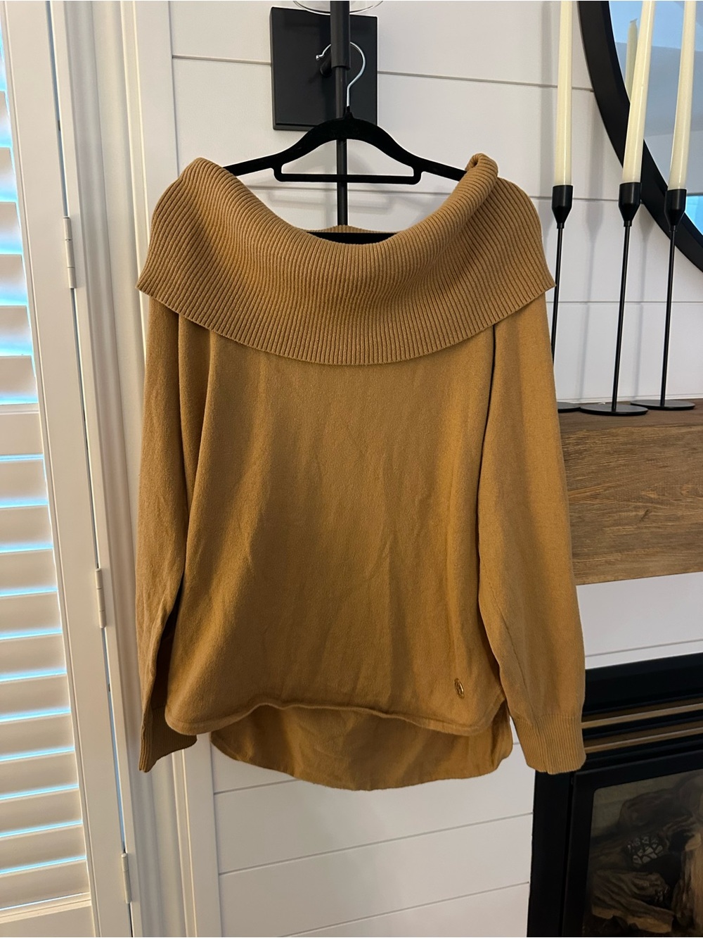 Michael Kors Camel Off-the-Shoulder Knit Sweater